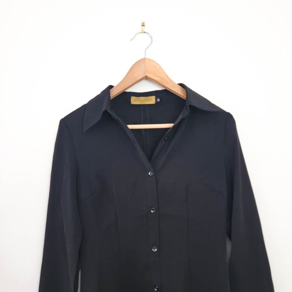 Aya Muse Collared Mini Shirt Dress in Black Medium - Picture 3 of 9